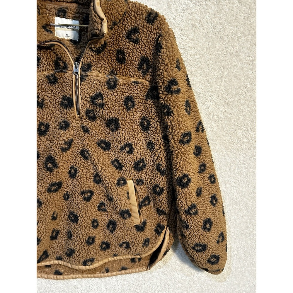 Abercrombie & Fitch A&F Soft Sherpa Women Jacket 1/4 Zip Medium Animal Print - Picture 5 of 7